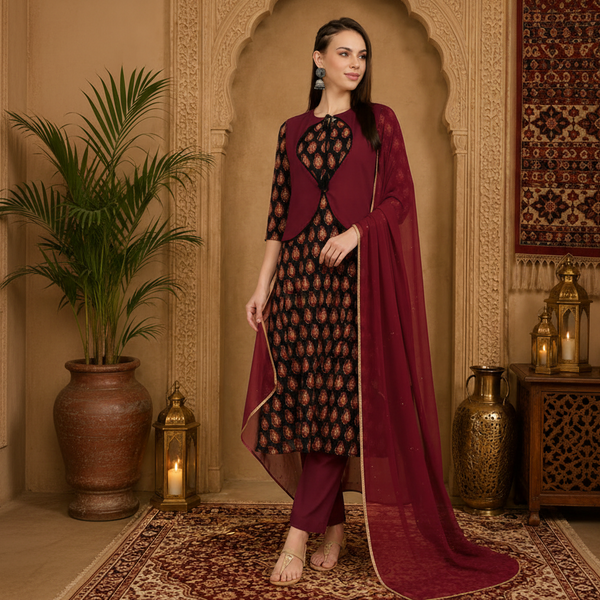 🌸 Women’s Ethnic Printed Kurti & Pant Set