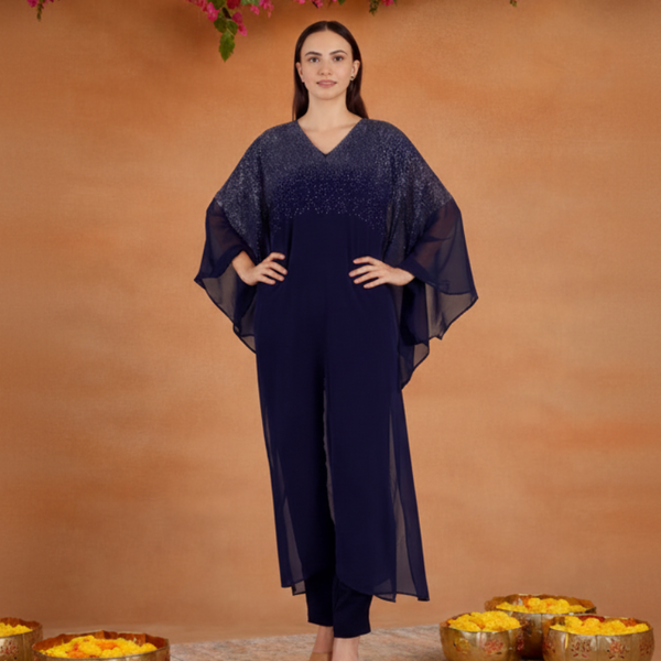 Women's Sequins Motifs Embellished Georgette Kaftan Set