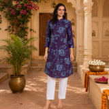 🌸 Floral Printed Spandex Kurti Pant Co-Ord Set 🌸
