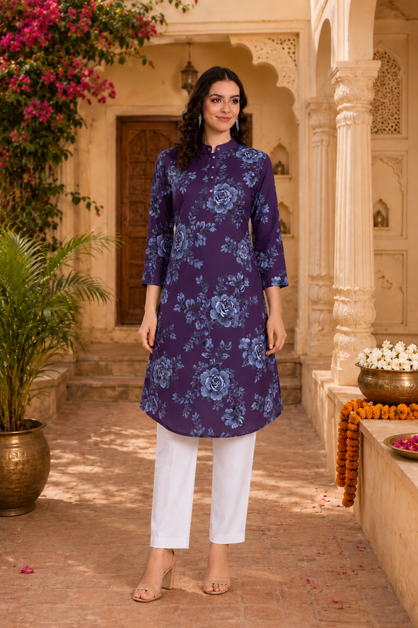 🌸 Floral Printed Spandex Kurti Pant Co-Ord Set 🌸