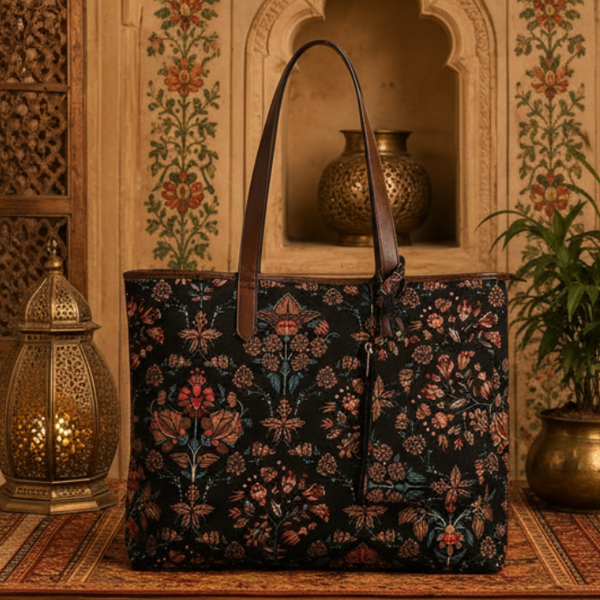 ETHNIC FLORAL PRINT TOTE BAG