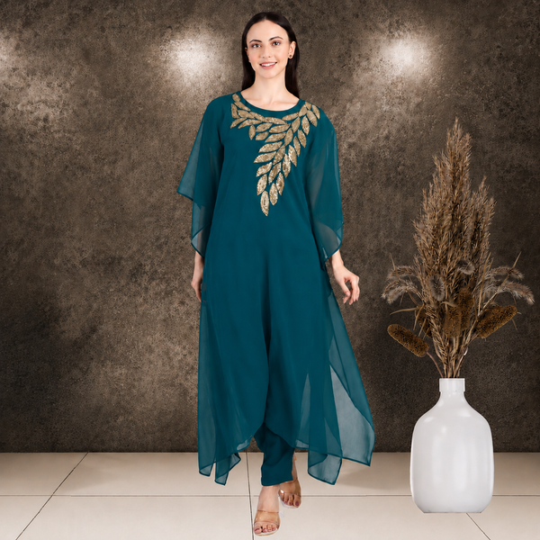✨ Georgette Sequins Embroidered Kaftan Pant Set