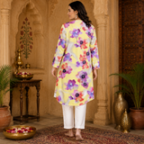 🌺 Floral print spandex kurti‑pant co‑ord set