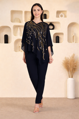 Women's Sequins Motifs Embellished Georgette Top Pant Set