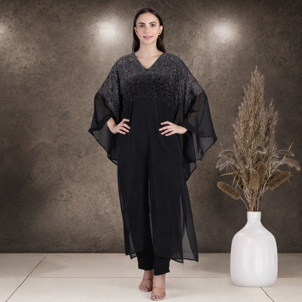 Women's Sequins Motifs Embellished Georgette Kaftan Set