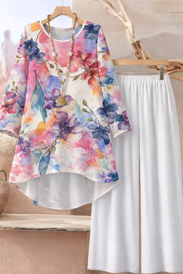 🌸 Spandex Floral Printed Top & Pant Set 🌸