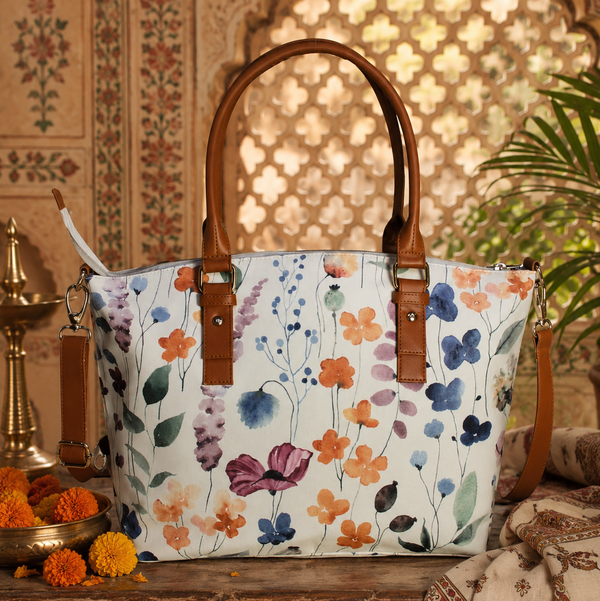Watercolour Floral Print Canvas Bag