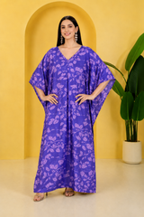 Blue Floral Satin Kaftan – Elegant Floral Print Lounge & Resort Wear