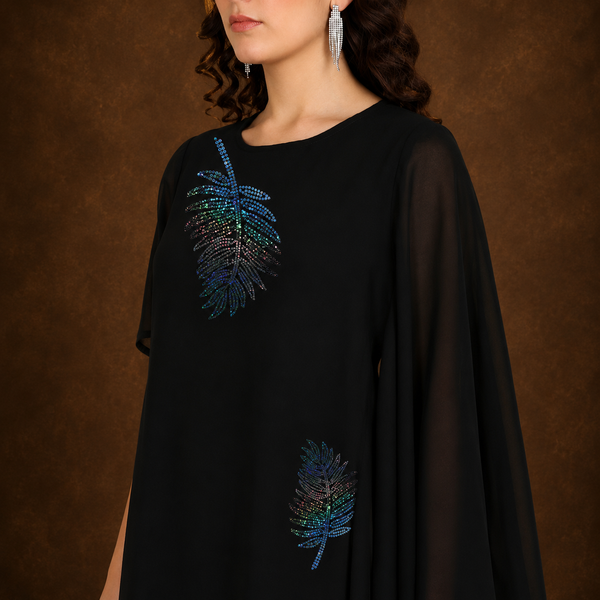 Women Sequins Motifs Embellished Asymmetric Kurti Pant Set