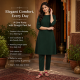 Elegant Dark Green Kurti Pant Set with Embroidered Jacket