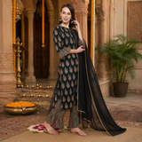 Ethnic cotton printed kurti plazzo dupatta set