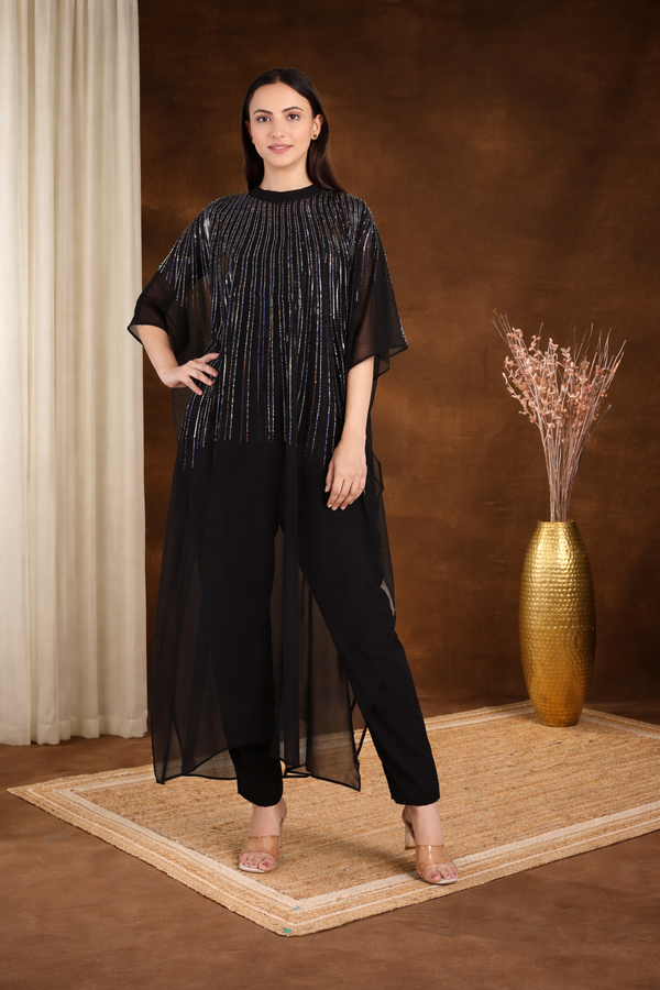 Women's Sequins Motifs Embellished Georgette Kaftan Set