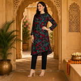 🌺 Floral print spandex kurti‑pant co‑ord set