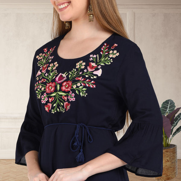 Graceful Charm: Women’s Embroidered Ankle Length Kurti