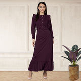 Elegant Pleated Ankle-Length Frilled Spandex Purple Dress