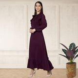 Elegant Pleated Ankle-Length Frilled Spandex Purple Dress
