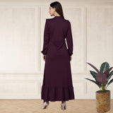 Elegant Pleated Ankle-Length Frilled Spandex Purple Dress