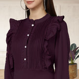 Elegant Pleated Ankle-Length Frilled Spandex Purple Dress
