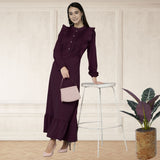 Elegant Pleated Ankle-Length Frilled Spandex Purple Dress