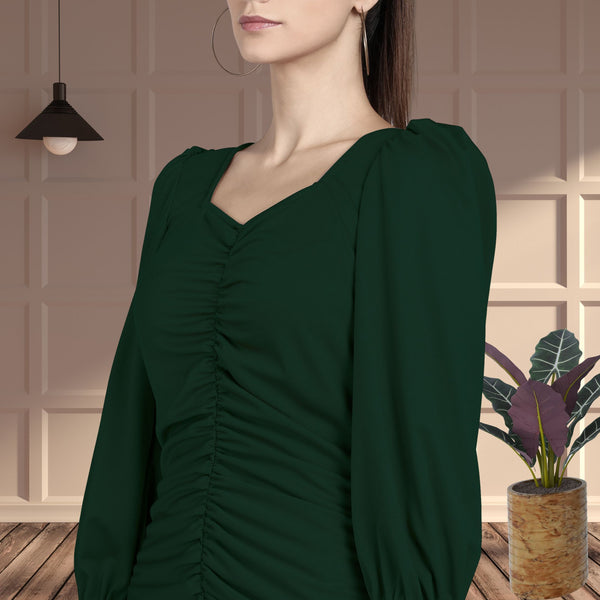 Sultry Sophistication Gathered Front Slit Bodycon Maxi Olive Green Dress