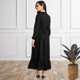 Frilled Allure Ankle-Length Spandex Black Dress
