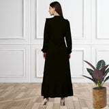 Elegant Pleated Ankle-Length Frilled Spandex Black Dress