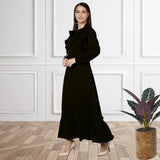 Elegant Pleated Ankle-Length Frilled Spandex Black Dress