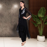 Women's Sequins Motifs Embellished Georgette Frilled Set