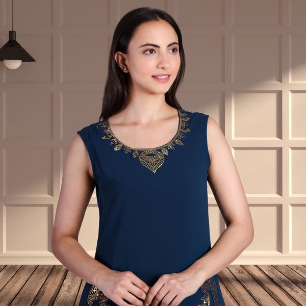 Women's Sequins Motifs Embellished Georgette Slit Kurti Pant Set