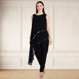 Women's Sequins Motifs Embellished Georgette Asymmetric Kurti Pant Set