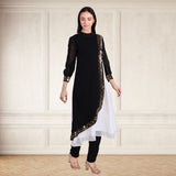 Women's Sequins Motifs Embellished Georgette Colour Block Kurti Pant Set