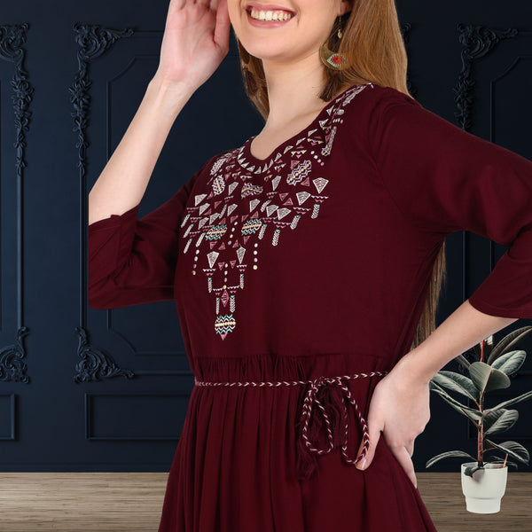 Elegant Comfort: Women's Embroidered Ankle-Length Kurti