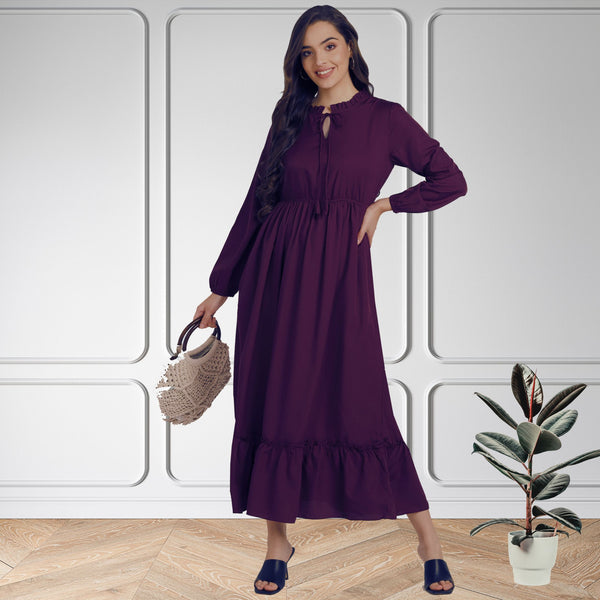 Frilled Allure Ankle-Length Spandex Purple Dress