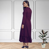 Frilled Allure Ankle-Length Spandex Purple Dress