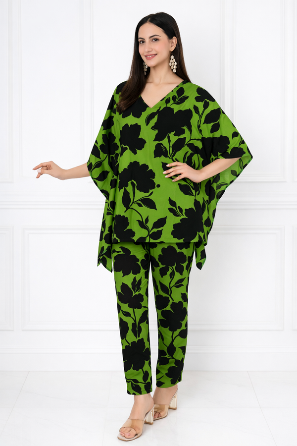 Women’s Floral Printed Kaftan Pant Co-Ord Set – Stylish & Comfortable Lounge Wear