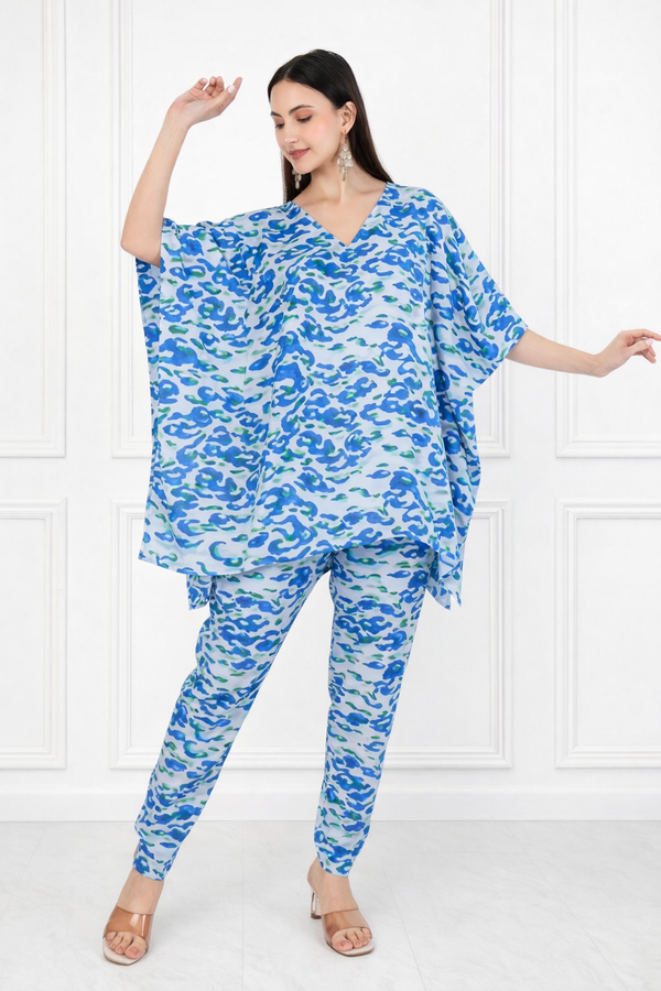 Women’s Floral Printed Kaftan Pant Co-Ord Set – Stylish & Comfortable Lounge Wear
