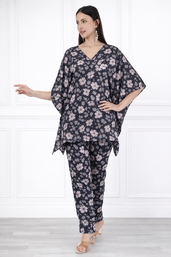 Women’s Floral Printed Kaftan Pant Co-Ord Set – Stylish & Comfortable Lounge Wear