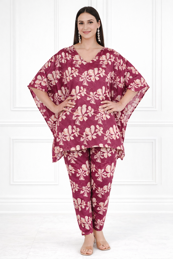 Women’s Floral Printed Kaftan Pant Co-Ord Set – Stylish & Comfortable Lounge Wear