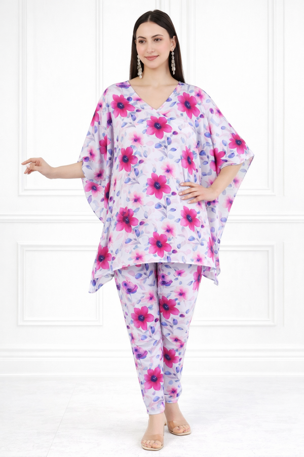 Women’s Floral Printed Kaftan Pant Co-Ord Set – Stylish & Comfortable Lounge Wear