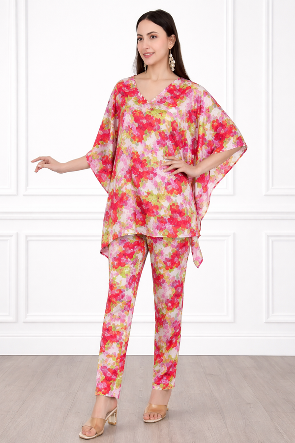 Women’s Floral Printed Kaftan Pant Co-Ord Set – Stylish & Comfortable Lounge Wear