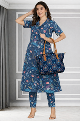 Floral Print Spandex Kurti Pant Co-Ord Set for Women 🌸