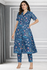 Floral Print Spandex Kurti Pant Co-Ord Set for Women 🌸