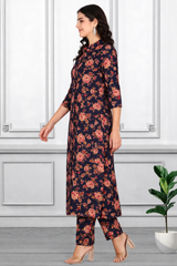 🌸 Floral Printed Spandex Kurti Pant Co-Ord Set 🌸