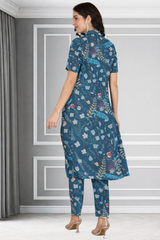 Floral Print Spandex Kurti Pant Co-Ord Set for Women 🌸