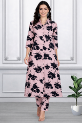 🌸 Floral Printed Spandex Kurti Pant Co-Ord Set 🌸