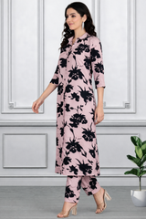 🌸 Floral Printed Spandex Kurti Pant Co-Ord Set 🌸