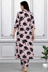 🌸 Floral Printed Spandex Kurti Pant Co-Ord Set 🌸