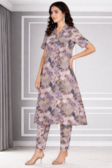 Floral Print Spandex Kurti Pant Co-Ord Set for Women 🌸