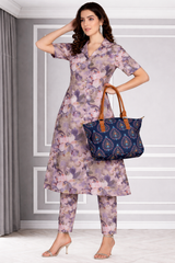Floral Print Spandex Kurti Pant Co-Ord Set for Women 🌸