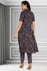 Floral Print Spandex Kurti Pant Co-Ord Set for Women 🌸